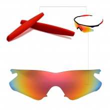 New Walleva Fire Red Replacement Lenses + Red Earsocks For Oakley M Frame Heater Sunglasses